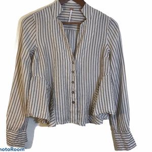 Free People Metallic Striped Button Front Top XS